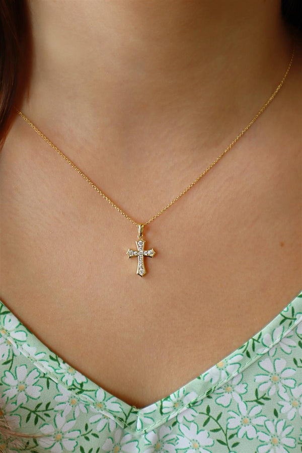 Elegant Diamond Necklaces & Pendants 18K Yellow Gold 0.31 Carats Diamond Small Cross Pendant