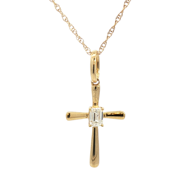 Elegant Diamond Necklaces & Pendants 18K Yellow Gold Emerald Cut 0.23 Carats Diamond Medium Cross Pendant