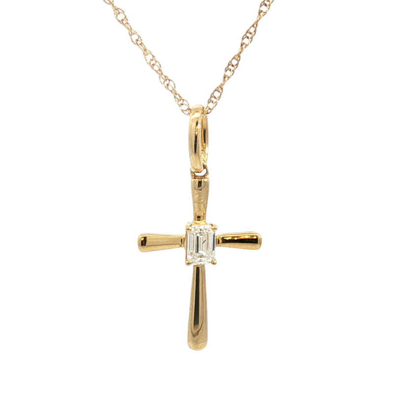 Elegant Diamond Necklaces & Pendants 18K Yellow Gold Emerald Cut 0.23 Carats Diamond Medium Cross Pendant