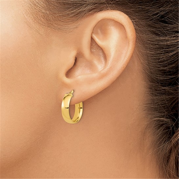Elegant Precious Metal Earrings 14K Gold Yellow Medium High Polish 20x18mm Hinged Hoop Earrings