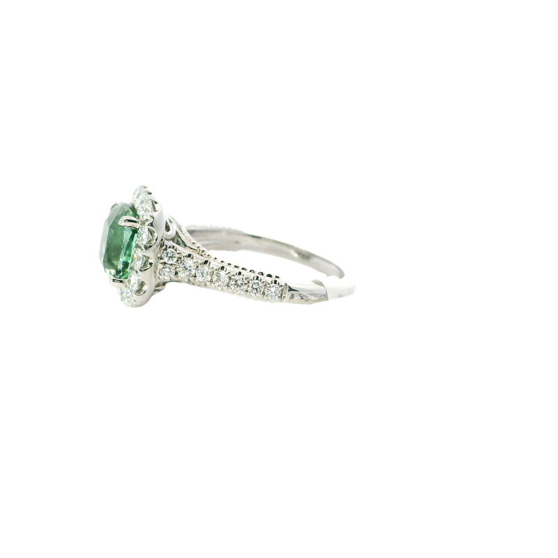 Bold & Elegant 18K White Gold 2.63 Carat Green Tourmaline & 0.91 Carat Diamond Halo Ring