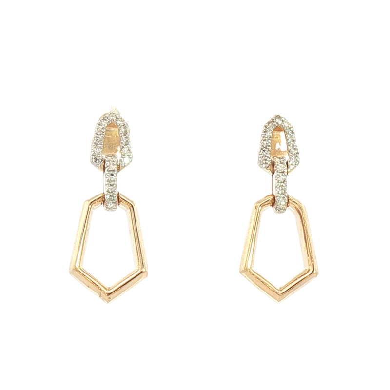 Classic & Contemporary 14K Gold Two-Toned 0.12 Carats Diamond Dangle Earrings