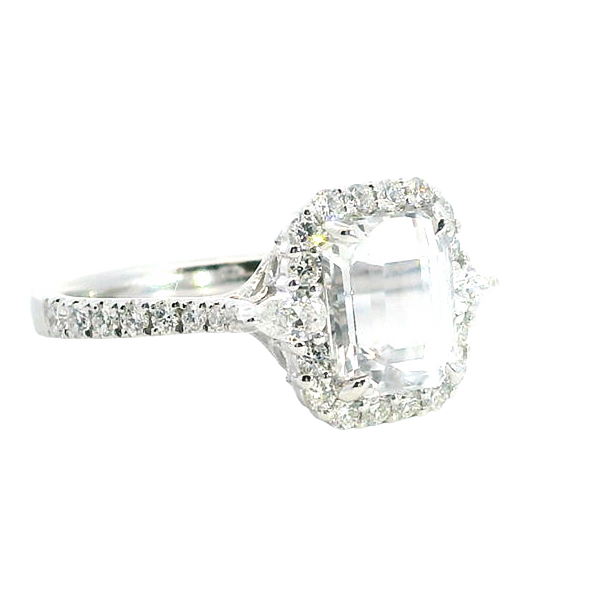Bold & Elegant 18K White Gold 2.98 Carats White Sapphire & 0.61 Carats Diamond Halo Ring