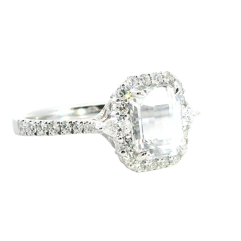 Bold & Elegant 18K White Gold 2.98 Carats White Sapphire & 0.61 Carats Diamond Halo Ring