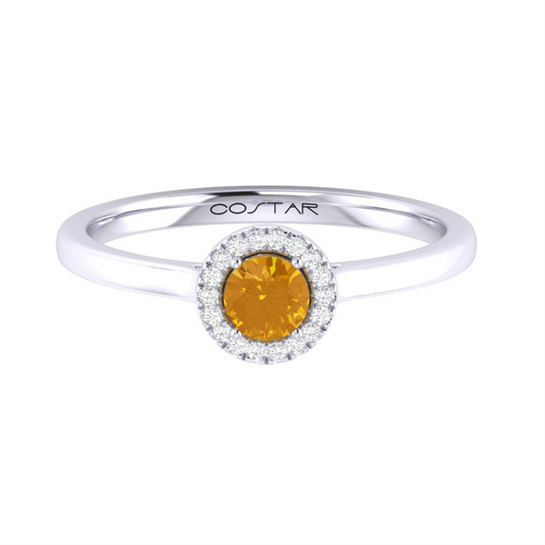 White 10 Karat Gold 0.20 Carats Citrine & 0.05 Carats Diamond Halo Ring
