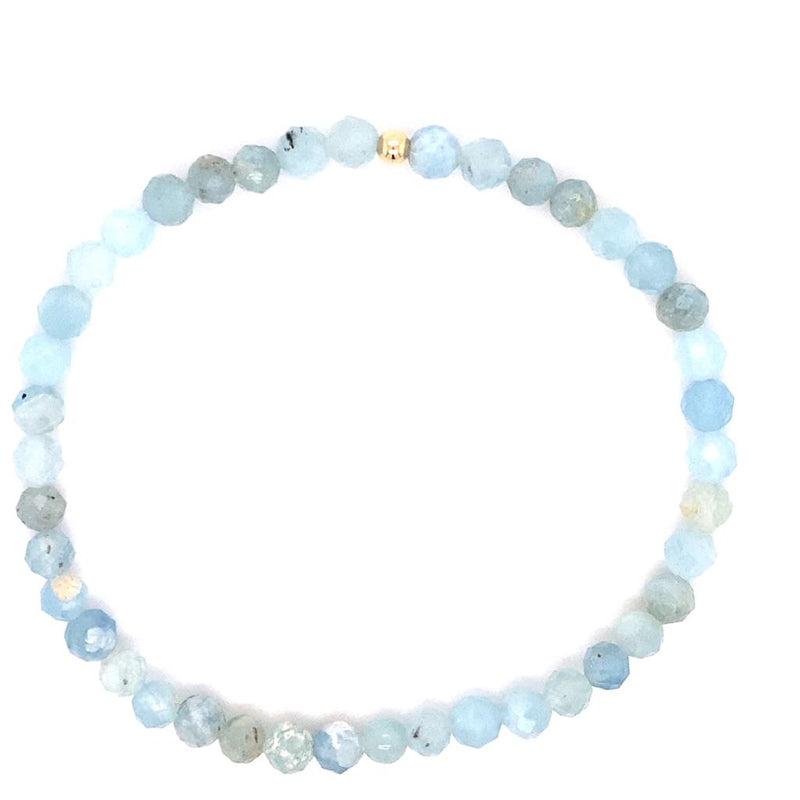 Elegant & Eye Catching Aquamarine & Yellow Gold Filled Bead Bracelet - 6.5 Inch