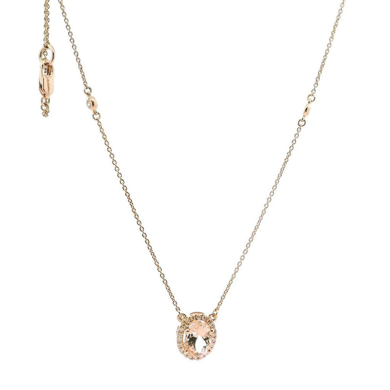 Vibrant Colored Stone Necklaces 14K Gold Rosé 1.00 Carat Morganite & 0.27 Carats Diamond Halo Necklace, 18 Inch