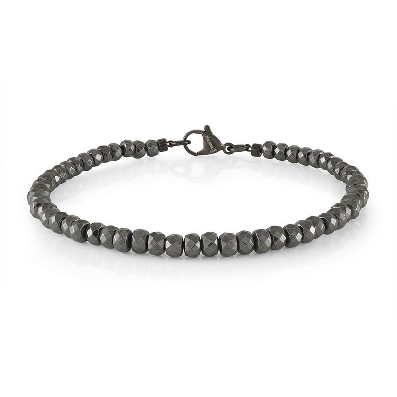 Bold & Stylish Alternative Metal Bracelets Black Stainless Steel Hematite 4MM Bead Bracelet, 8.25 Inch