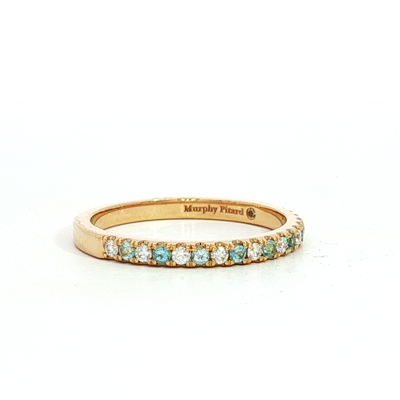MPJ Exclusive 14K Gold Yellow Stackable December Birthstone Fashion Band- Blue Topaz 0.16 Carats & Diamonds 0.12 Carats
