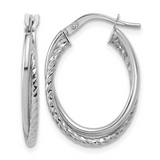 Elegant Precious Metal Earrings 14K Gold White Medium Textured & Polished Oval 16x23mm Hoop Earrings