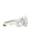 Elegant & Trendy 18K Gold White 1.49 Carats Baguette & Round Diamond Halo Fashion Ring