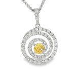 Elegant Diamond Necklaces & Pendants 18K White Gold 0.28 Carats Yellow Diamond & 0.46 Carats Diamond Swirl Halo Pendant
