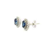 Vibrant Color Stone 18K White  Gold 1.24 Carats Sapphire & Double Halo 0.55 Carats Diamond Stud Earrings