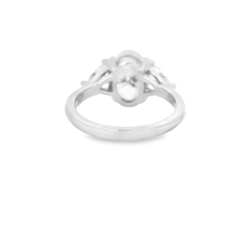 14K Gold White Accented 3 Stone Lab Grown Oval Fancy Vivid Pink Diamond & Lab Grown Trillion Cut Diamond Engagement Ring -  4.04 CTW Diamond