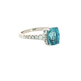 Bold & Elegant 14K White Gold Cushion Cut 3.75 Carats Blue Zircon & 0.29 Carats Diamond Ring