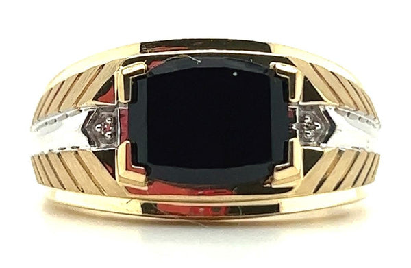 Two-Toned 10 Karat Gold Onyx & Diamond Ring