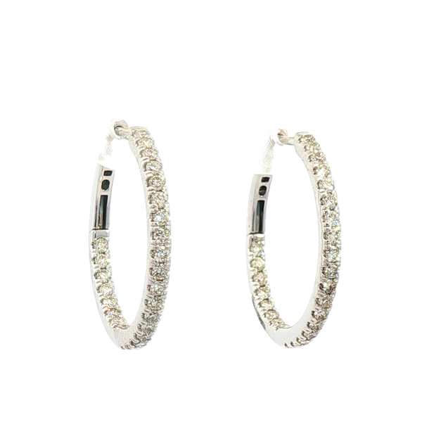 Classic & Contemporary 14K White Gold 0.77 Carats Diamond Medium Inside Out Hoop Earrings