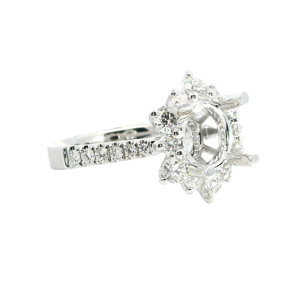 Elegant Diamond Mountings 18K White Gold  2.0 Carats Round Diamond Halo Semi Mount Ring - 1.14 Carats