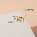 Elegant Precious Metal Earrings 14K Yellow Gold 7.0 MM Mini Hoop Earrings