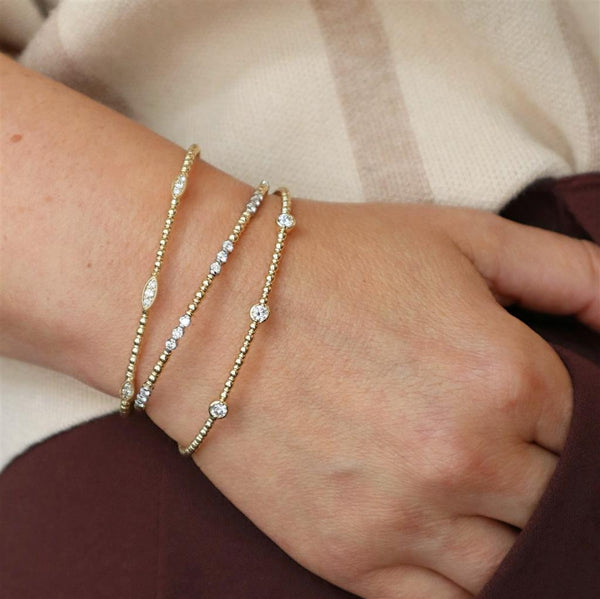 Sophisticated & Timeless Diamond Bracelets 14K Gold Yellow & Tiotanium 0.21 Carats Diamond & Milgrain Flexible Bangle Bracelet - 0.21 CTW, Size 6.75 Inch