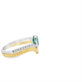 Bold & Elegant 14K Gold Two-Toned Contoured Color Stone Fashion Ring -  0.34 Carats Pear Emerald & 0.13 Carats Round Diamond