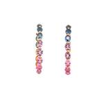 Vibrant Color Stone 14K Yellow Gold Oval Cut 6.78 Carats Multi Colored Sapphire Large Hoop Earrings