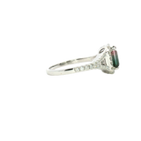 Bold & Elegant 14K Gold White Halo Color Stone Fashion Rings - Emerald Cut Watermelon Tourmaline 1.44 Carats & Diamond 0.43 Carats