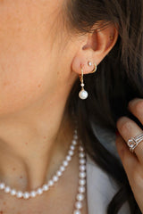 Timeless & Sophisticated Design 14K Yellow Gold 7.0 MM Pearl  & 0.06 Carats Diamond Dangle Earrings
