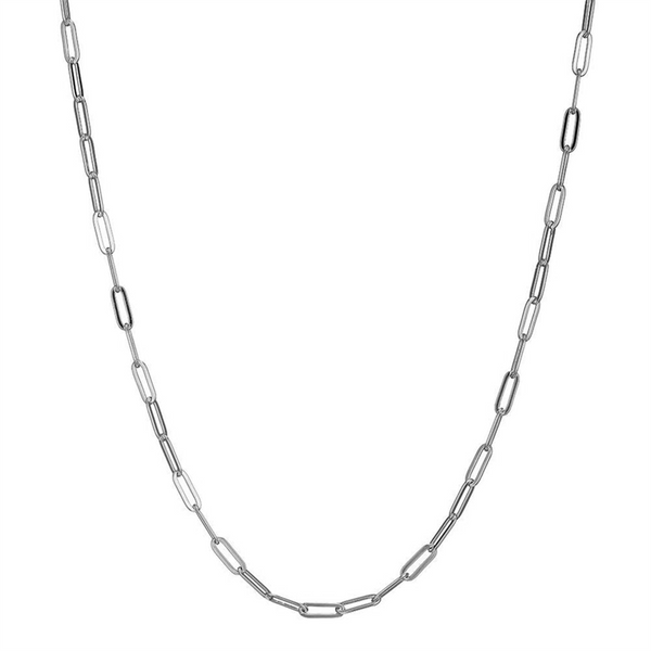 White Sterling Silver Paperclip Chain Necklace, 19 Inch