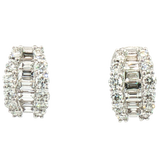 Classic & Contemporary 18K Gold White Baguette & Round Cut 1.30 Carats Diamond Huggie Earrings