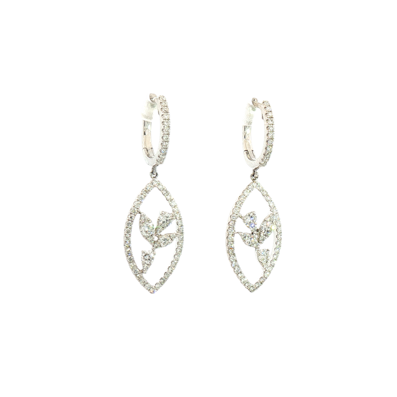 Classic & Contemporary 18K White Gold 0.89 Carats Diamond Dangle Earrings