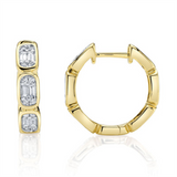 Classic & Contemporary 14K Yellow Gold 0.39 Carats Baguette & Round Diamond Medium Octagon Hoop Earrings