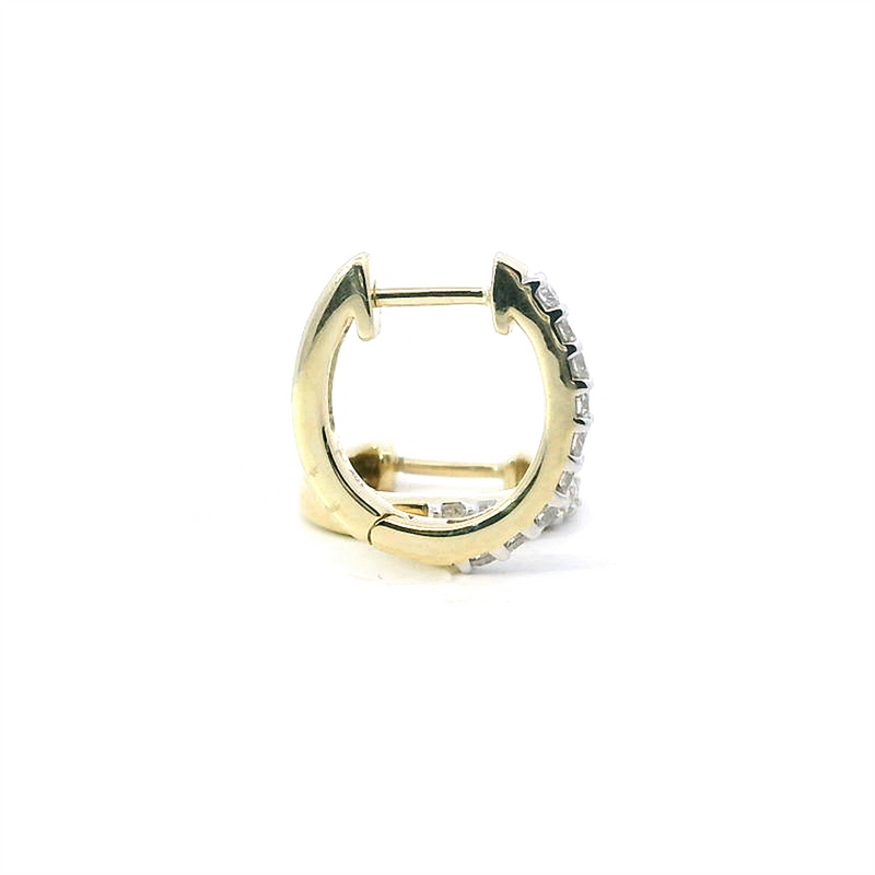 Classic & Contemporary 10K Gold Yellow 1/2 Carats Diamond Medium Hinged 16mm Hoop Earrings