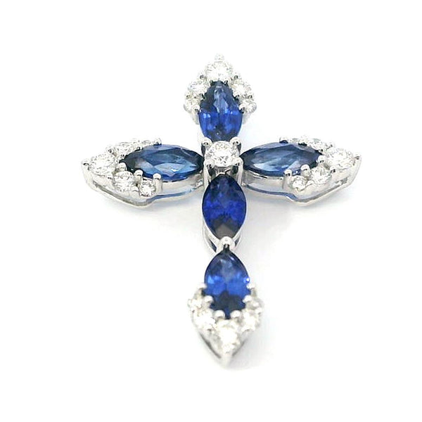 Vibrant 18K Gold 0.80 Carats Sapphire & 0.22 Carats Diamond Medium Cross Pendant