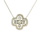 Elegant Diamond Necklaces 18K White Gold Baguette & Round Cut 0.60 Carats Diamond Quatrefoil Necklace - 18 Inch
