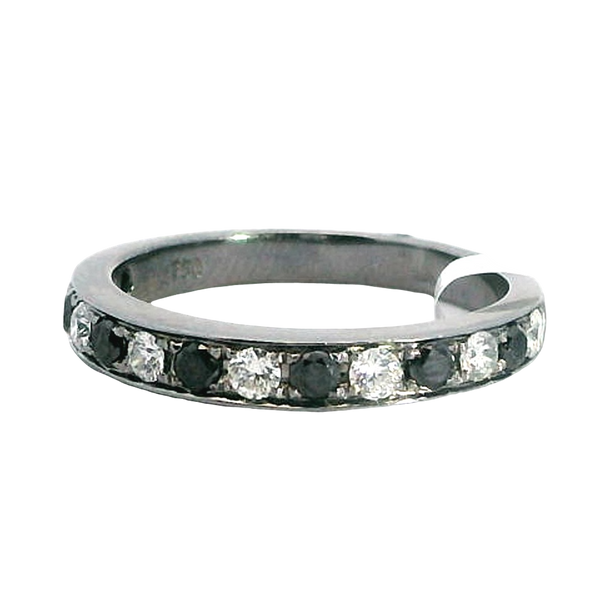 Elegant Diamond Bands 18K White Gold with Gun Metal Finish 0.63 Carats Black & White Diamond Stackable Band