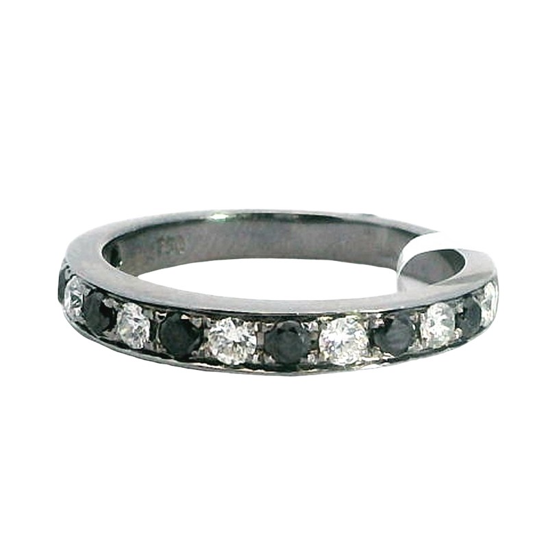 Elegant Diamond Bands 18K White Gold with Gun Metal Finish 0.63 Carats Black & White Diamond Stackable Band