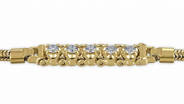 Sophisticated & Timeless Diamond Bracelets 14K Gold Yellow Add-A-Link Round 5 Diamond Tennis Bracelet Starter - 0.30 CTW, Size 7.5 Inch