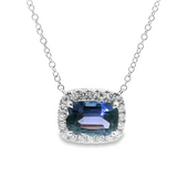 Vibrant Colored Stone Necklaces 18K White Gold 2.75 Carats Tanzanite & 0.32 Carats Diamond Halo Necklace, 18 Inch