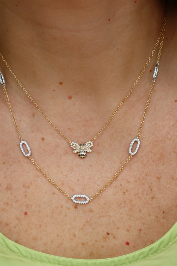 Elegant Diamond Necklaces 18K Gold Yellow 0.30 Carats Diamonds & Black Diamond With 0.04 Carats Baguette Diamonds Bumble Bee Pendant Necklace - 18 Inch