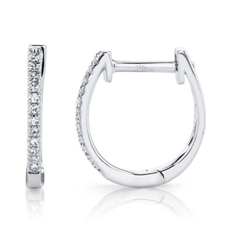 Classic & Contemporary 14K White Gold 0.08 Carats Diamond Huggie Earrings
