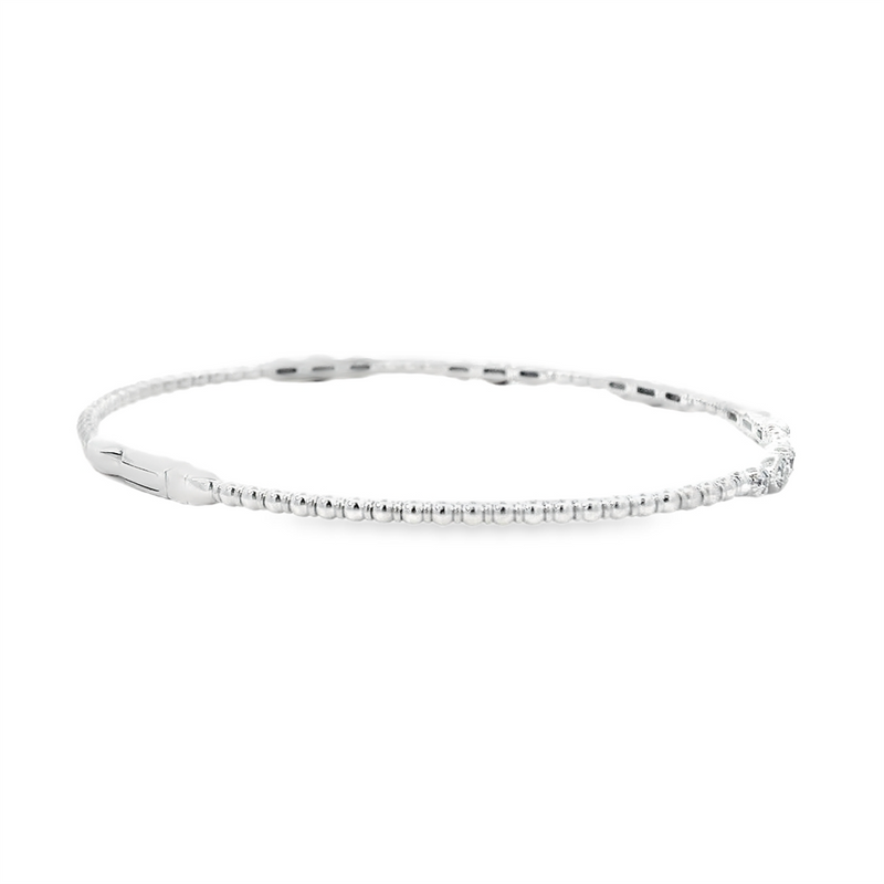Sophisticated & Timeless Diamond Bracelets 14K Gold White & Titanium Milgrain & Beaded 0.34 Carats Flexible Bangle Bracelet - 0.34 CTW, Size 6.75 Inch