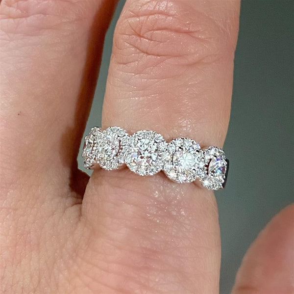 14K White Gold 1.50ctw Diamond Halo Stackable Anniversary Band