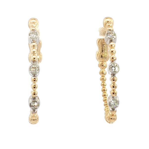 Classic & Contemporary 14K Yellow & White 0.11 Carats Diamond Oval Beaded Hoop Earrings