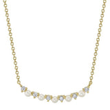 Elegant Pearl Necklaces & Pendants 14K Yellow Gold 2.3-2.5 MM Pearl & 0.12 Carats Diamond Cuved Bar Necklce - 18 Inch