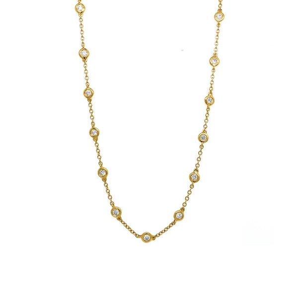 Elegant Diamond Necklaces 18K Gold Yellow 1.54 Carats Diamond Station Necklace - 18 Inch