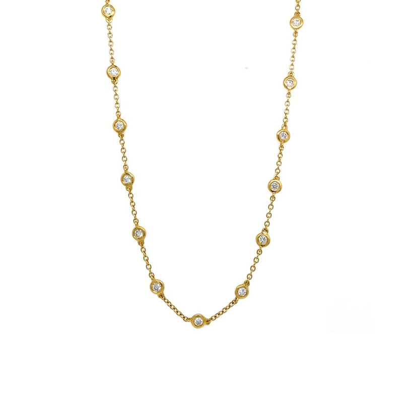 Elegant Diamond Necklaces 18K Gold Yellow 1.54 Carats Diamond Station Necklace - 18 Inch