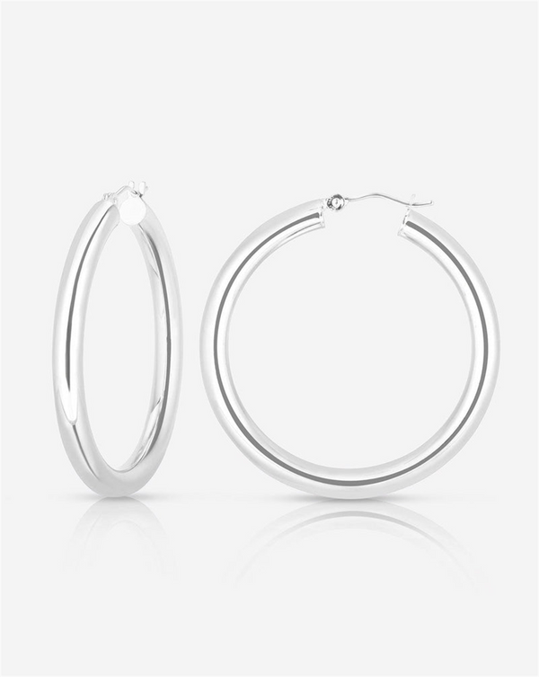 White 14 Karat Gold Medium Hoop Earrings