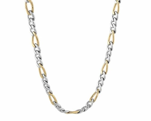 Yellow & White Stainless Steel Figaro Link Necklace - 22 Inch