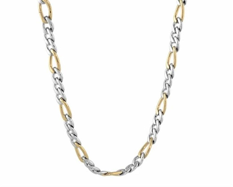 Yellow & White Stainless Steel Figaro Link Necklace - 22 Inch